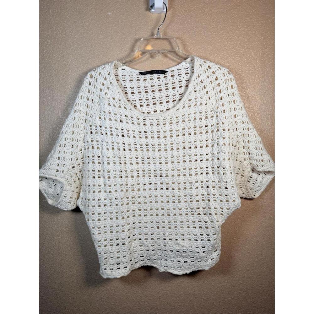 Zara Women’s Open Knit Sz M Ivory Sweater With Dolman‎ Sleeves